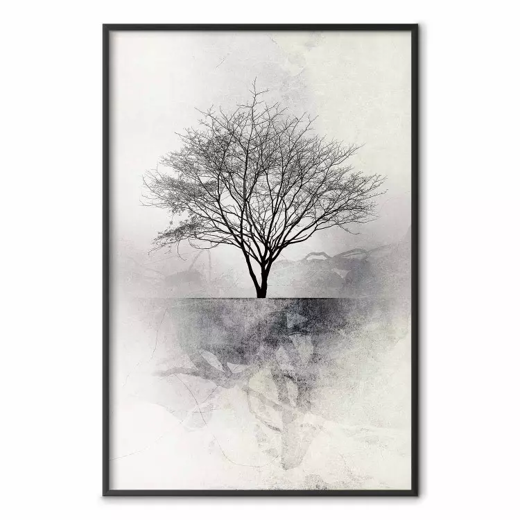 Landscape - Lonely Tree on an Abstract Light Gray Background