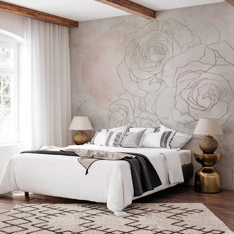 Dekoratives Fresko - künstlerische Wand mit Zeichnung von Blumen