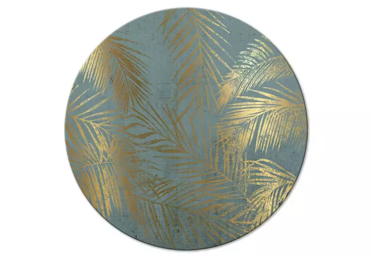 Goldene Palme - Pflanzenblätter auf blauem Hintergrund Variante 1