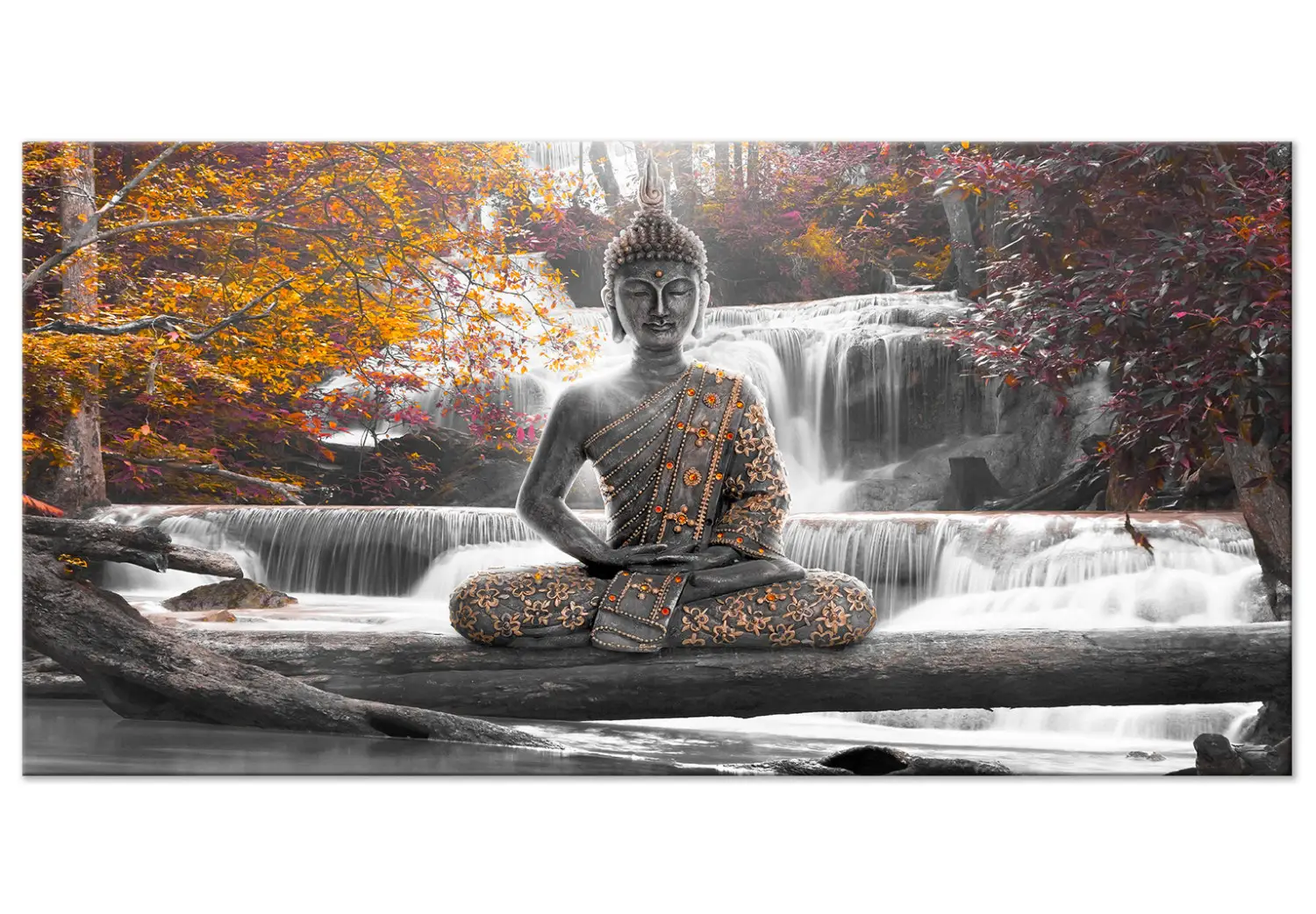 B&D XXL Wandbild Buddha – 225x112,5 Cm, 5-teilig, Leinwand Auf Keilrahmen, Feng Shui Deko