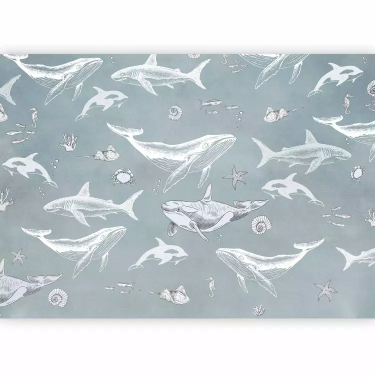 Unterwasserwelt - bunte Fische und Muscheln auf Blau