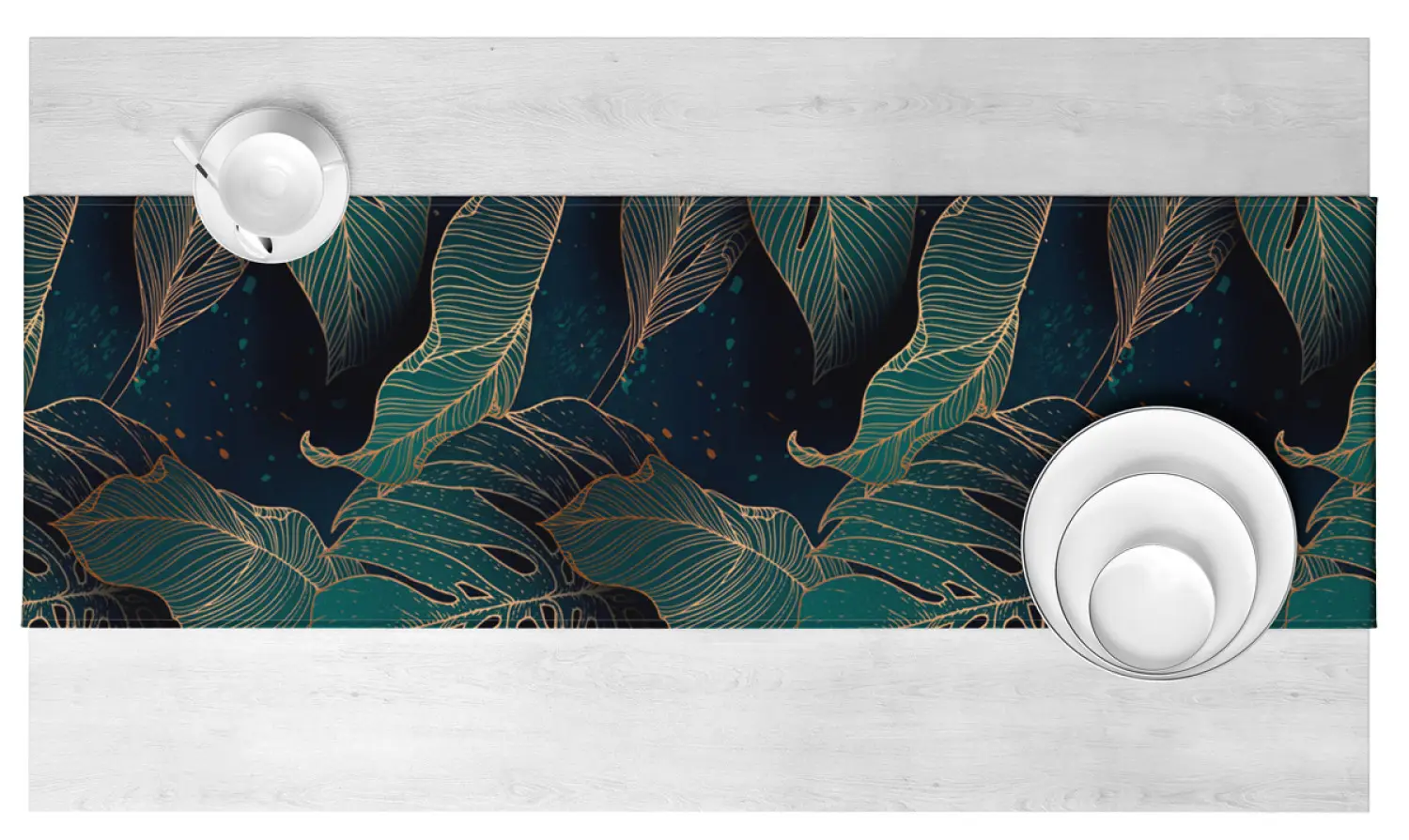 Tischlufer modern Botanical gold - a floral composition with monstera  leaves dekorativ - Tischlufer - bimago