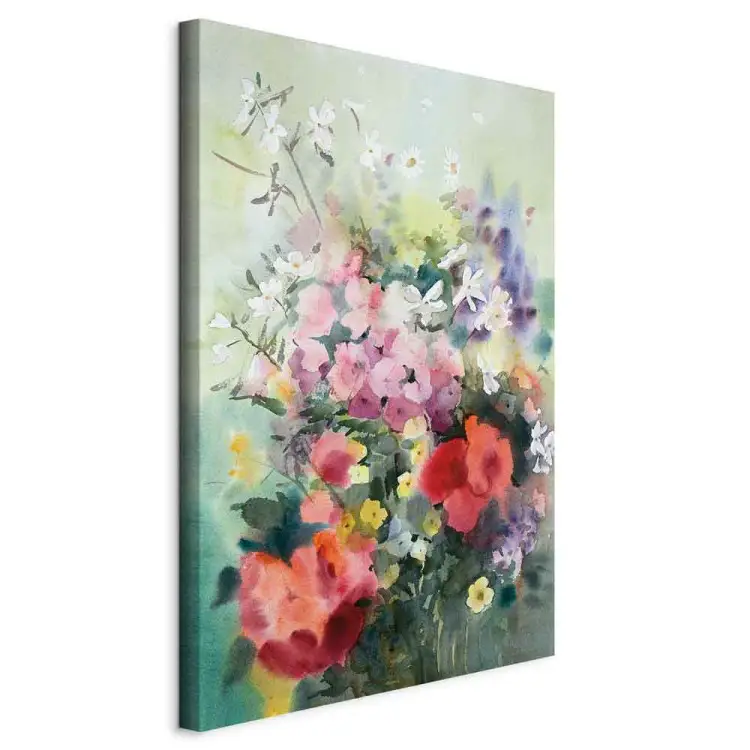 Aquarellstrauß - Bunte Blumen, verschwommener Hintergrund