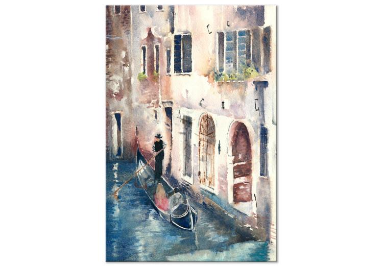Leinwandbild The City of Venice - Gondolier in His Boat Painted With Watercolor