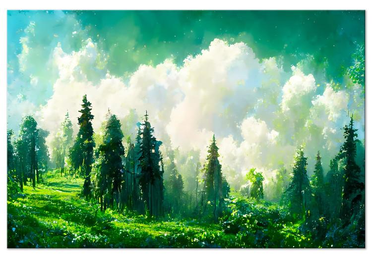 Leinwandbild Mountain Landscape - Trees on a Mountain Slope Painted With Watercolor