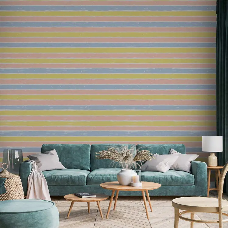 Pastel Pattern - Pink, Yellow and Blue Stripes on a White Background