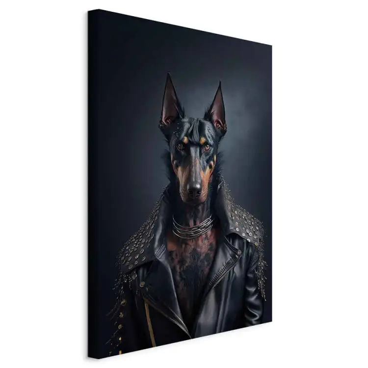AI Dobermann - Fantasievolles Haustierporträt mit Felsen - vertikal