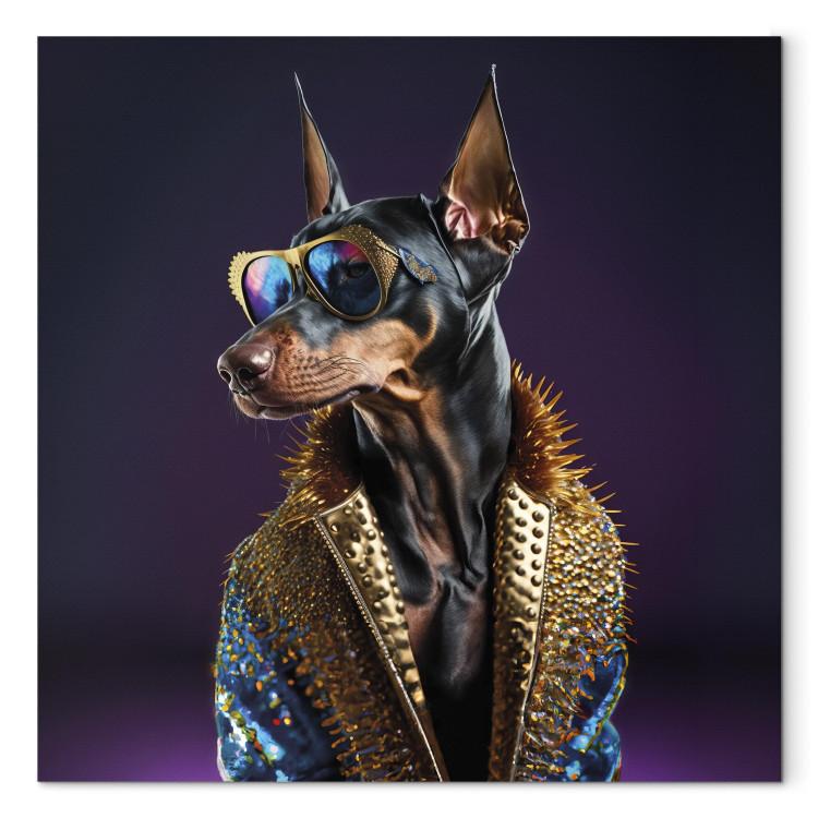 Leinwandbild AI Doberman Dog - Animal Fantasy Portrait With Stylish Glasses - Square