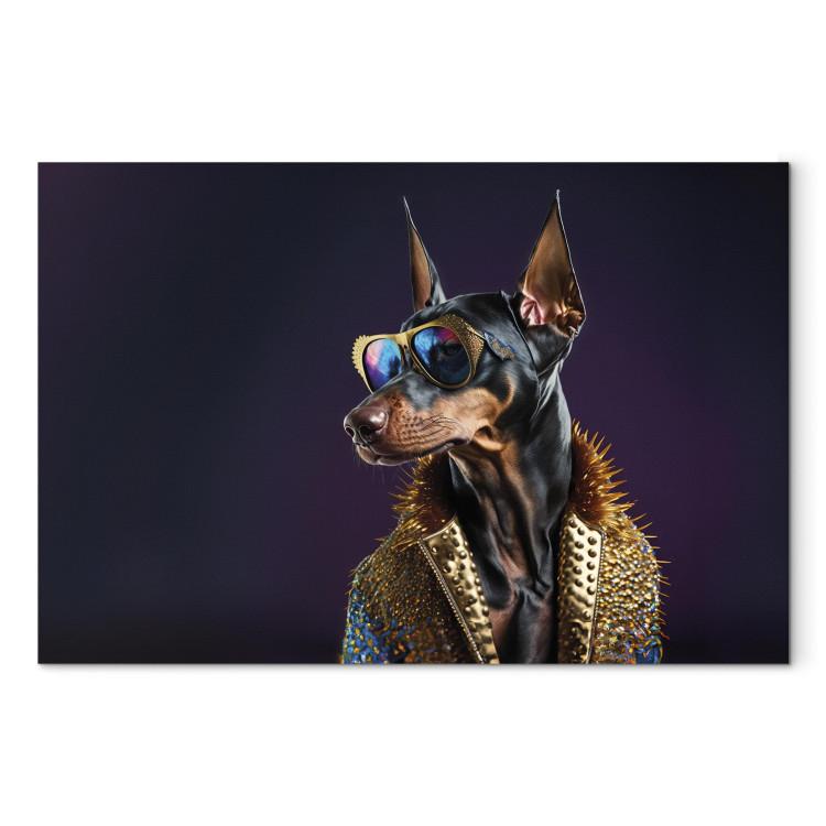 Leinwandbild AI Doberman Dog - Animal Fantasy Portrait With Stylish Glasses - Horizontal