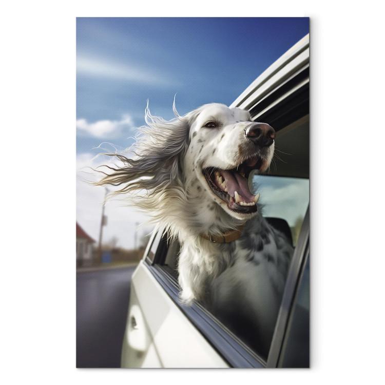 Leinwandbild AI Dog English Setter - Animal Catching Air Rush While Traveling by Car - Vertical
