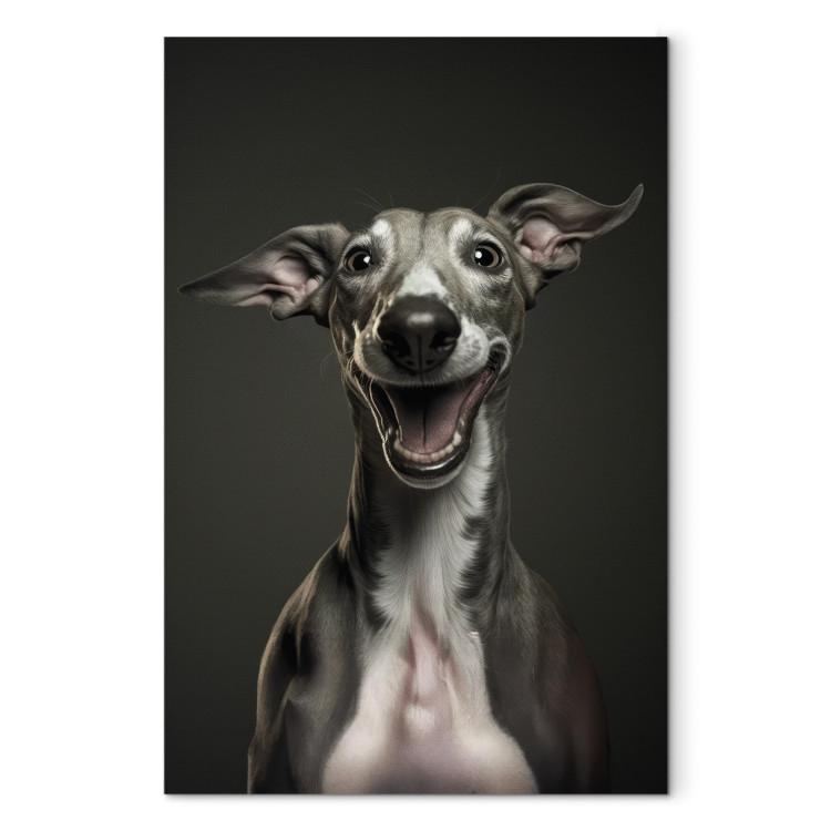 Leinwandbild AI Greyhound Dog - Portrait of a Wide Smiling Animal - Vertical