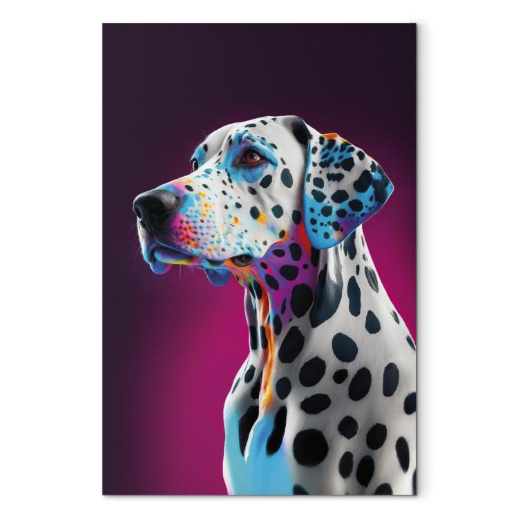 Leinwandbild AI Dalmatian Dog - Spotted Animal in a Pink Room - Vertical