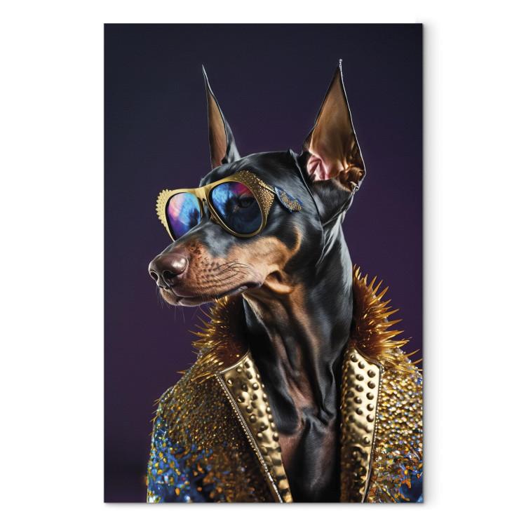Leinwandbild AI Doberman Dog - Animal Fantasy Portrait With Stylish Glasses - Vertical