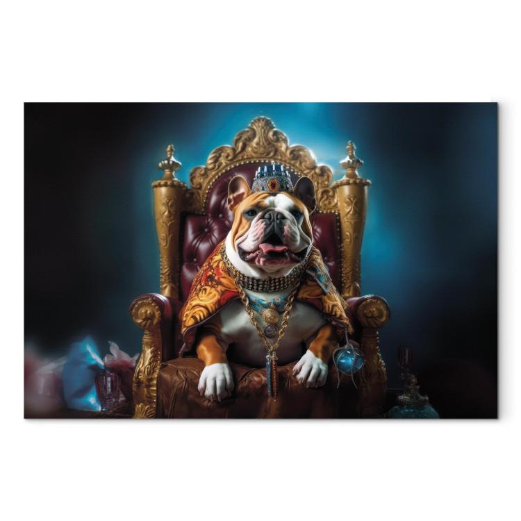 Leinwandbild AI Dog English Bulldog - Animal in the Role of King on the Throne - Horizontal