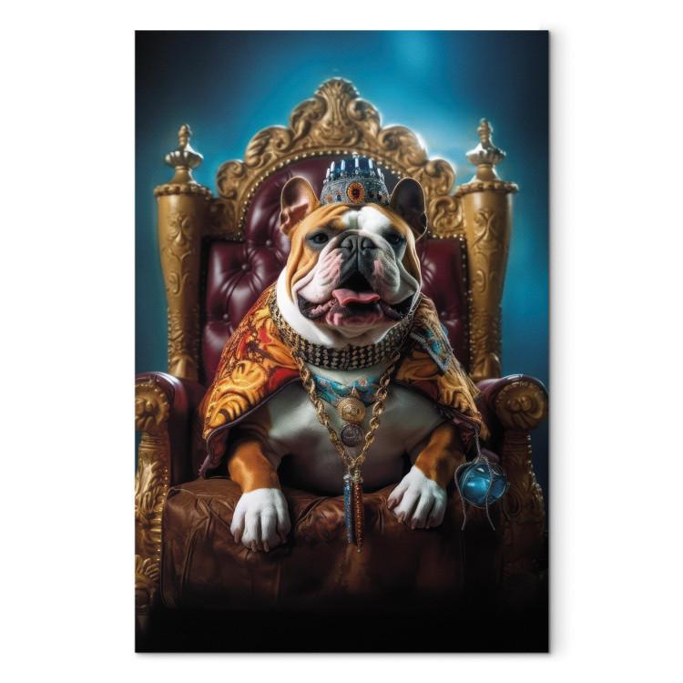 Leinwandbild AI Dog English Bulldog - Animal in the Role of King on the Throne - Vertical