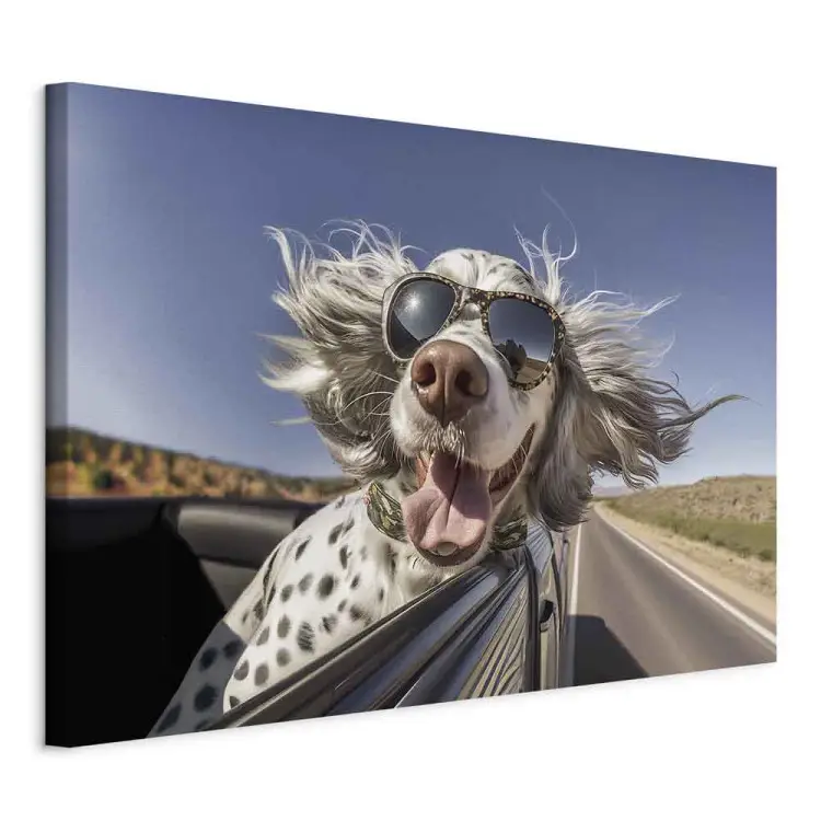AI English Setter Hund - Haustier mit Brille im Auto - horizontal