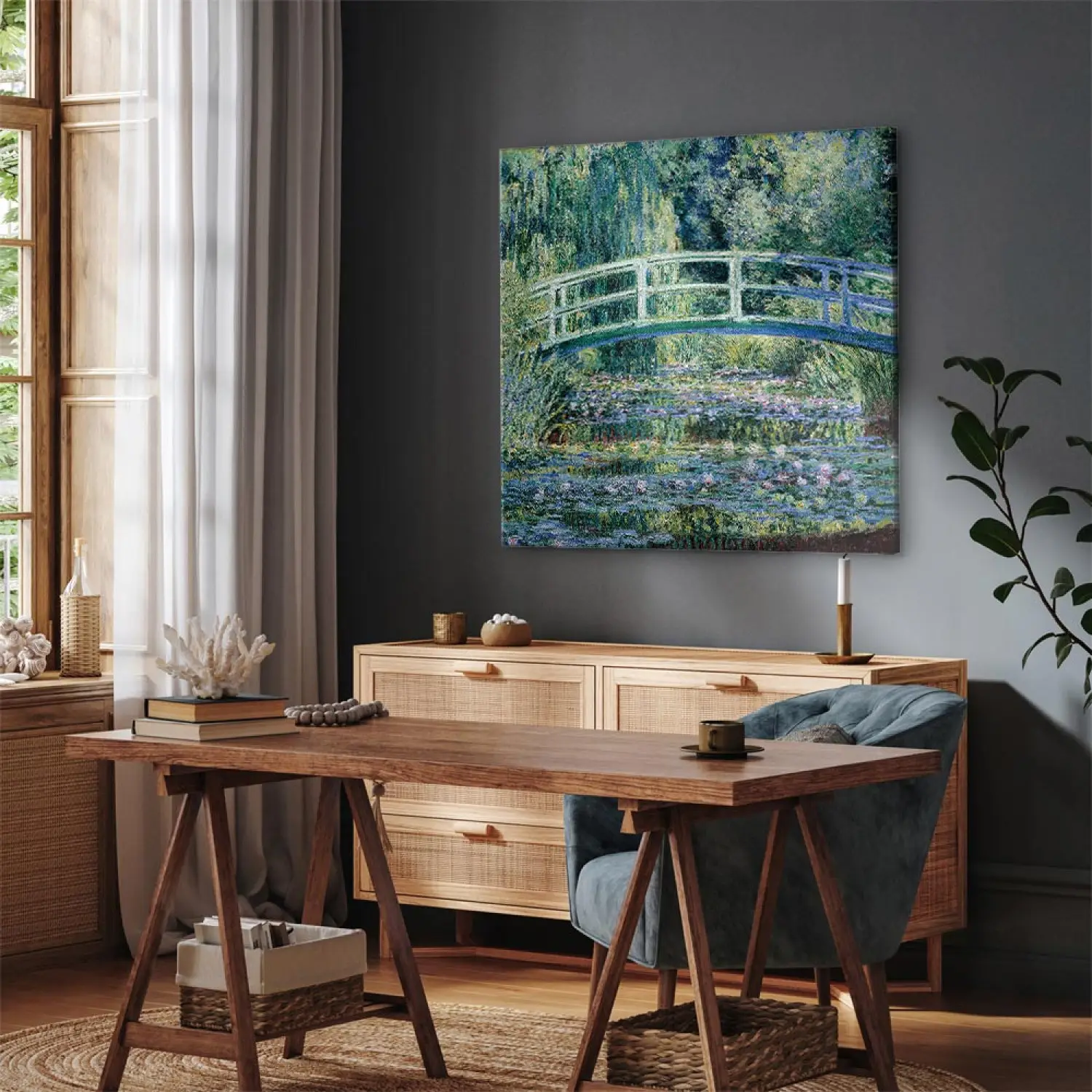 Giallobus 5-teilige Wandkunst „Claude Monet – Sonnenuntergang über Dem Meer“ – MDF-Holz, 140x100 Cm, Made In Italy
