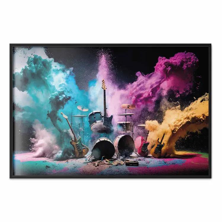 Poster Exploding Instruments - Rock Scene With Drums and Guitars ...