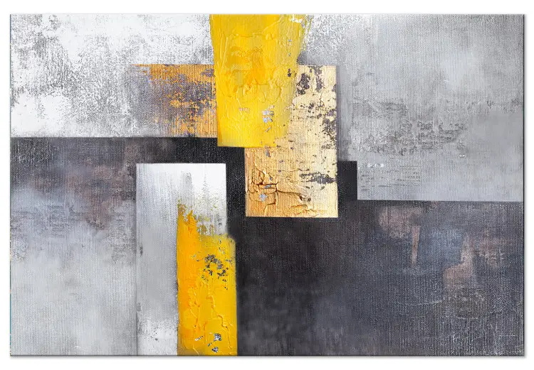 Fakturen-Mix - geometrische Abstraktion mit goldenen Farben auf hellgrauem Hintergrund