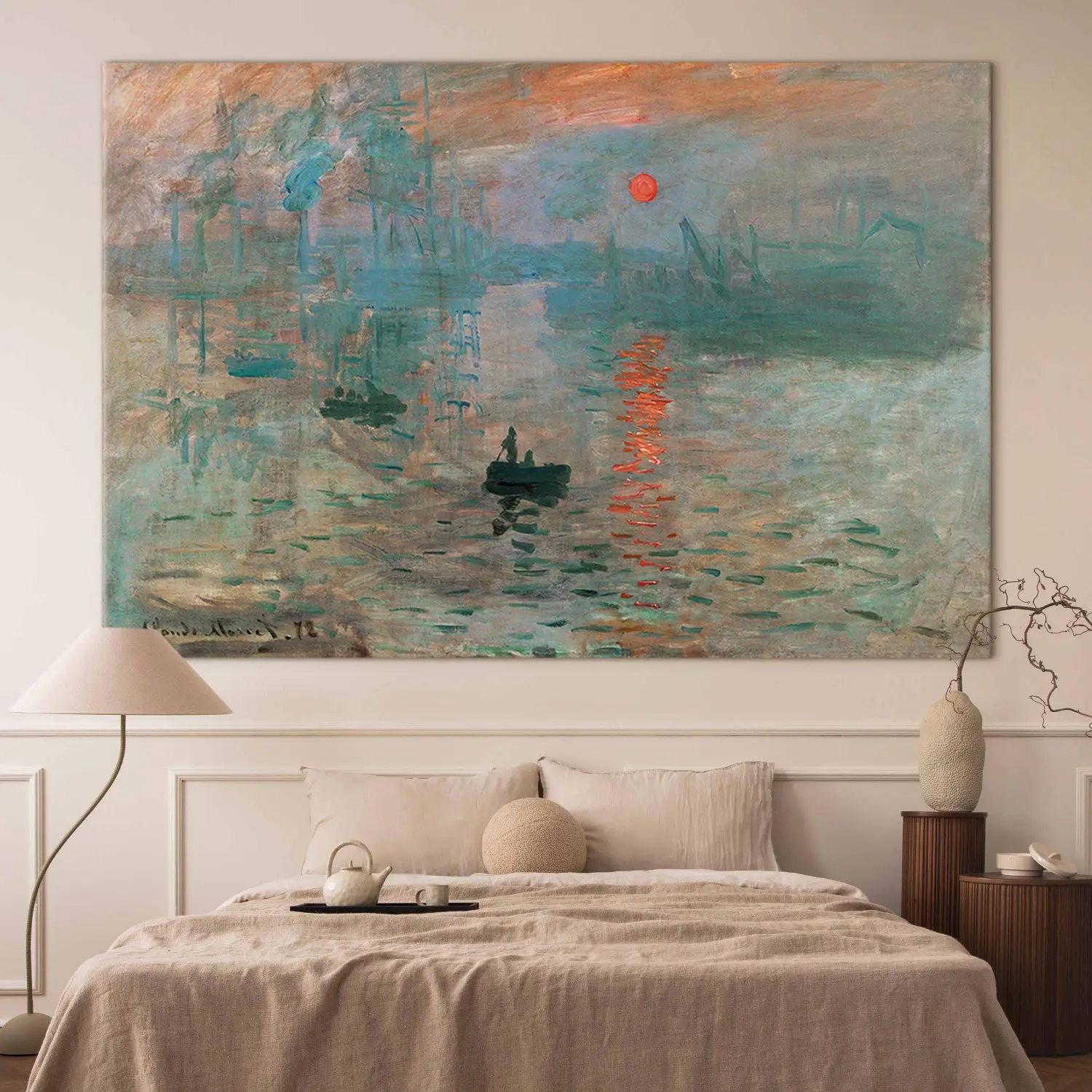 Giallobus 5-teilige Wandkunst „Claude Monet – Sonnenuntergang über Dem Meer“ – MDF-Holz, 140x100 Cm, Made In Italy