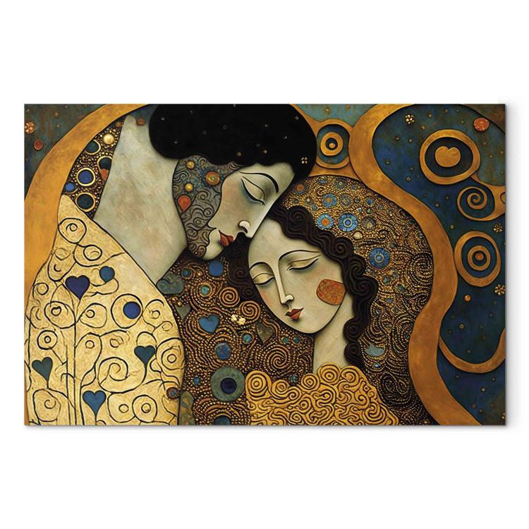 Leinwandbild A Hugging Couple - A Mosaic Portrait Inspired by the Style of Gustav Klimt