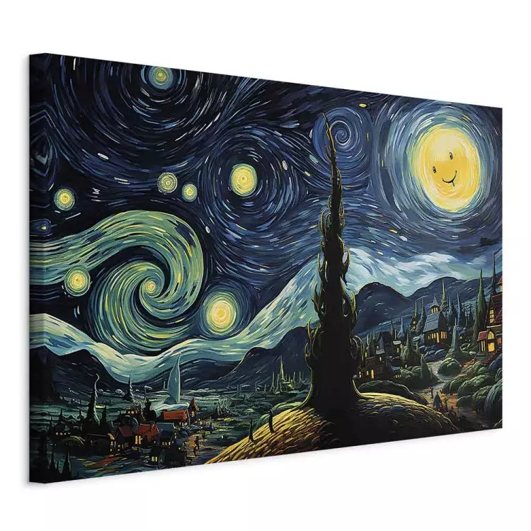 Sternennacht - Landschaft im Stil von van Gogh mit lächelndem Mond