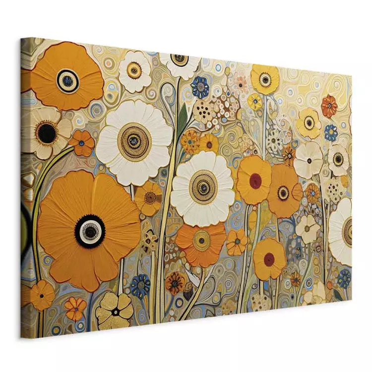 Orangenwiese - Blumenkomposition im Stil der Klimt-Gemälde