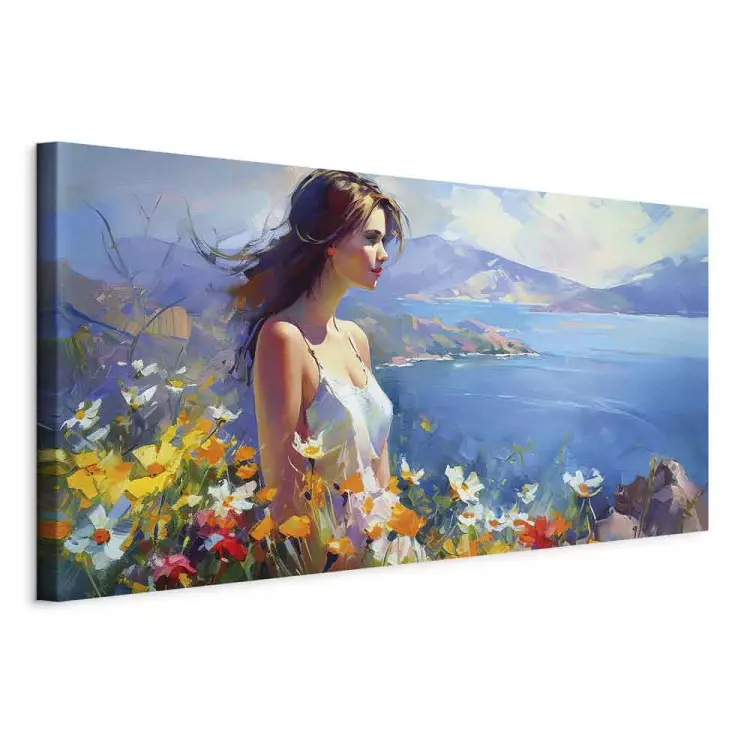 Frau am Meer - florale Berglandschaft im Stil von Monet