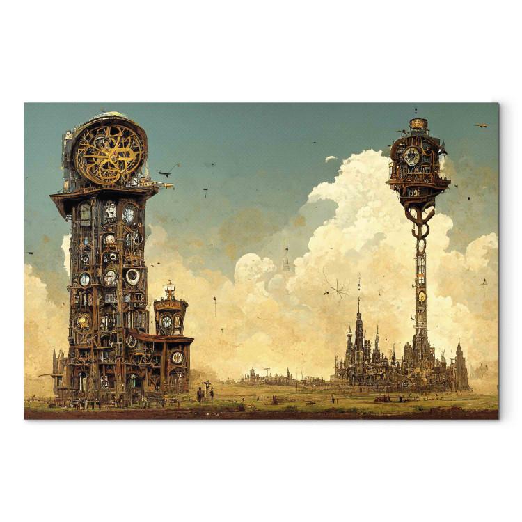 Leinwandbild Vintage Clocks in the Desert - Surreal Brown Composition