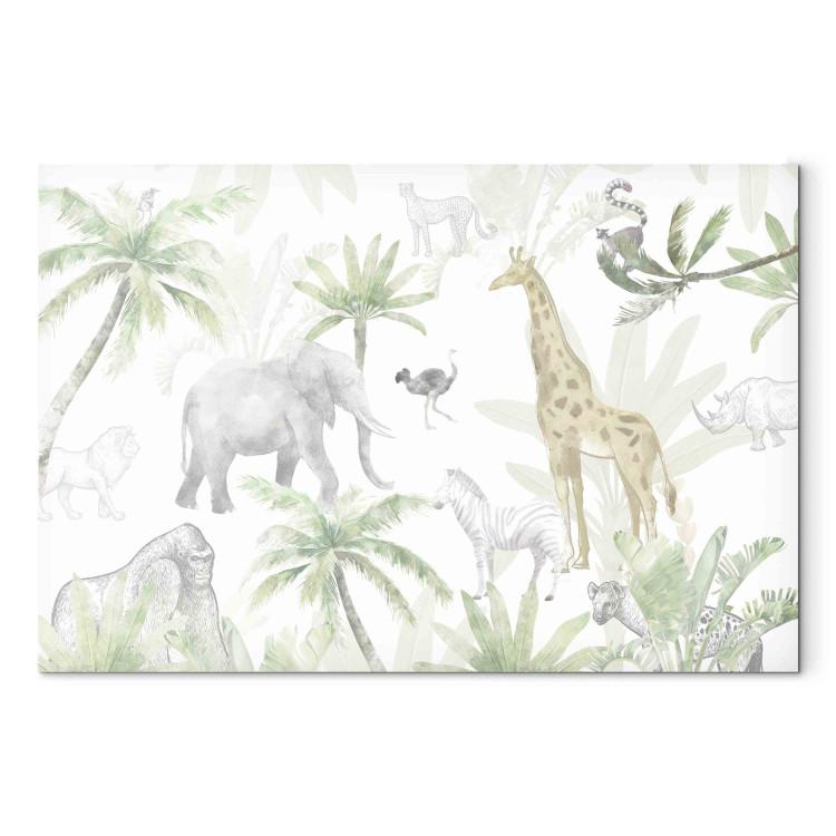 Wandbild XXL Tropical Safari - Wild Animals in Green-Pastel Colors [Large Format]