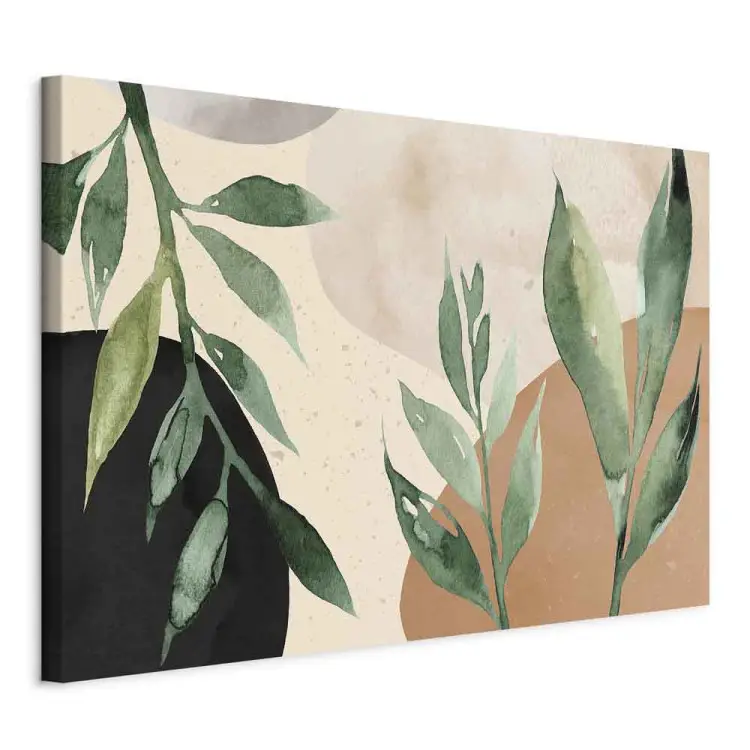 Harmonie der Natur - beige Abstraktion mit Farbtupfern und Blättern