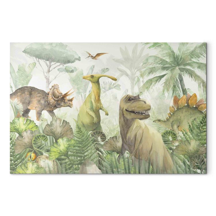 Leinwandbild Dinosaurs - Watercolor Reptiles in the Prehistoric Green Jungle