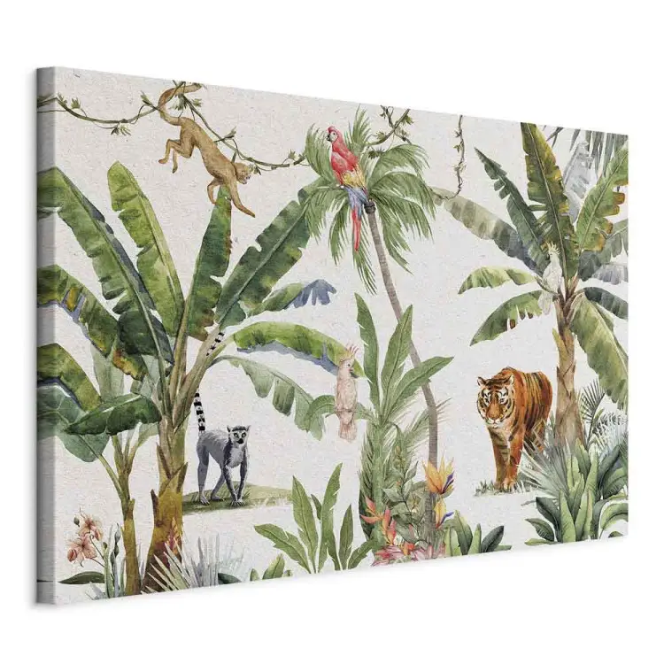 Exotische Landschaft - Dschungel mit Tieren und exotischen Vögeln