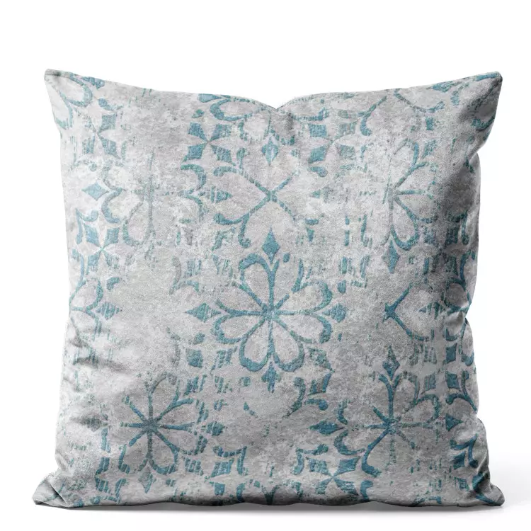 Blue Ornament - Floral Pattern on Textural Gray Background