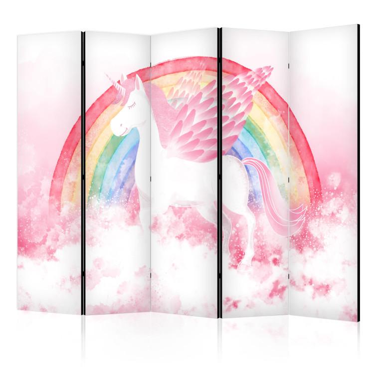 Paravent Pink Power - A Unicorn With Wings and a Rainbow on a Background of Clouds II [Room Dividers]