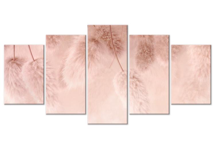 Leinwandbild Pastel Boho - Pink Composition With Fluffy Plants