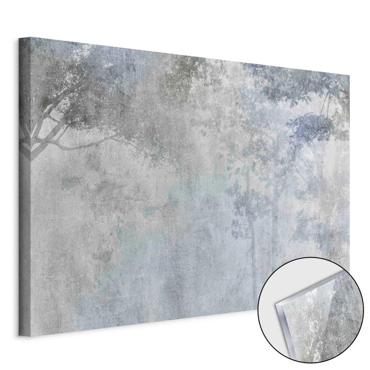 Glasbild Trees in the Fog - Nature in Gray and Blue Shades [Glass]