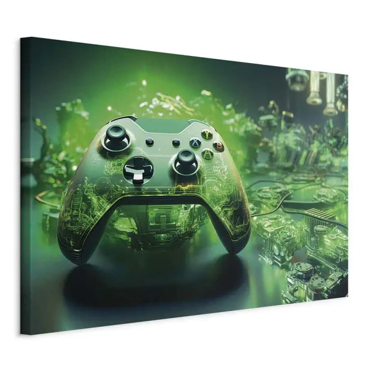 Gaming-Technologie - Gaming-Pad auf intensiv grünem Hintergrund