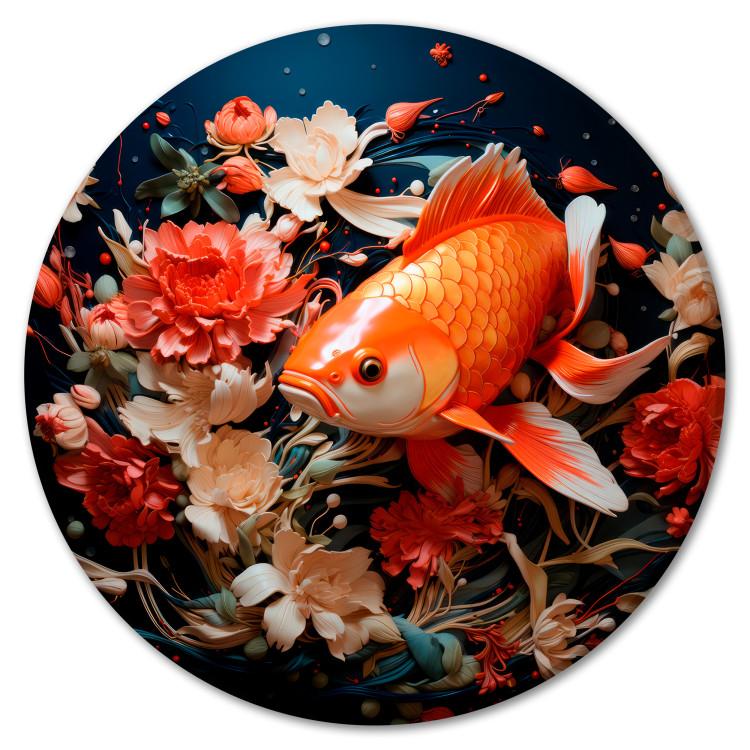 Rundes Bild I Will Grant Your Three Wishes - Goldfish Against a Background of Flowers in the Water