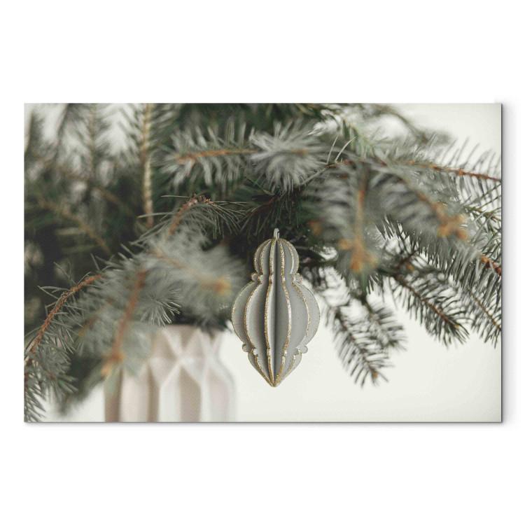 Leinwandbild Christmas Decoration - Paper Ornament on Spruce Branches