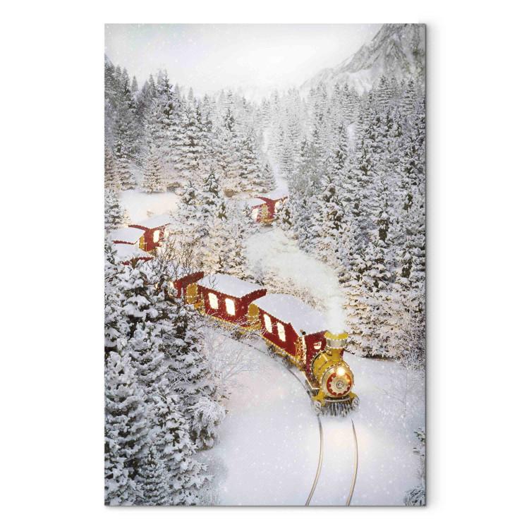 Leinwandbild Christmas Train - A Fairy Tale Train Going Through a Snow-Covered Forest