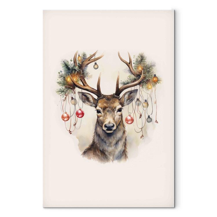 Leinwandbild Christmas Guest - Watercolor Illustration of a Deer With Decorated Antlers