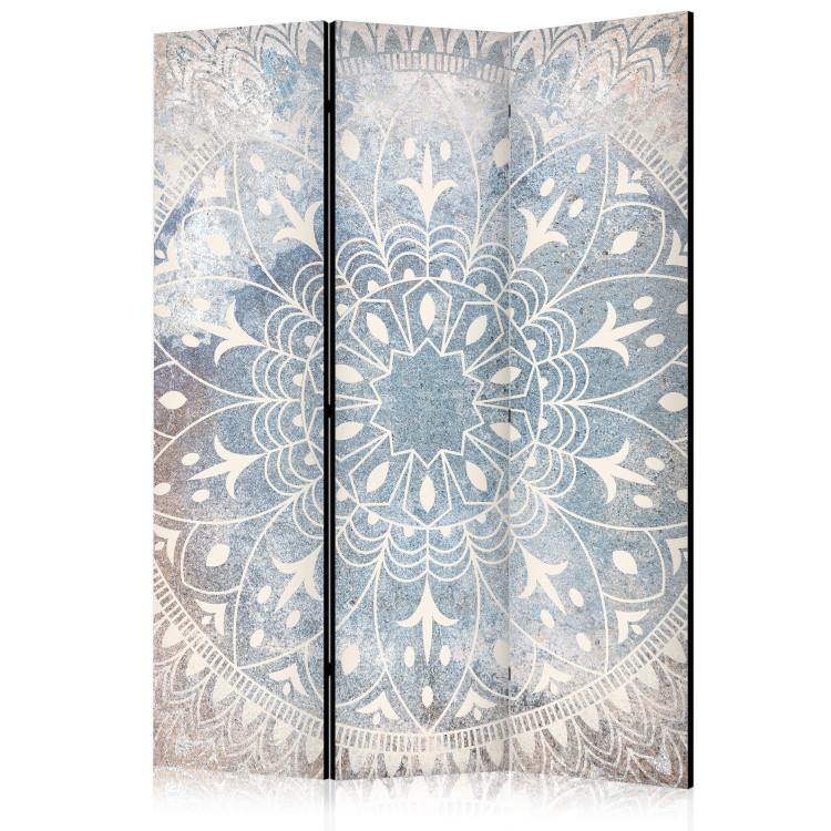 Paravent Mandala - Bright Cream-Colored Ornament on a Blue Background [Room Dividers]