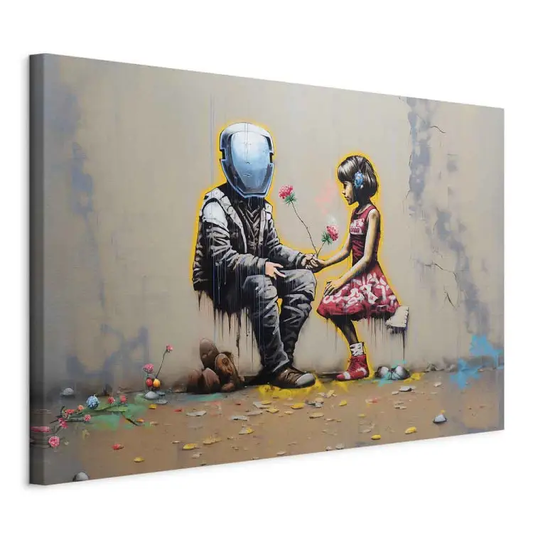 Meeting AI - futuristisches buntes Graffiti im Banksy-Stil