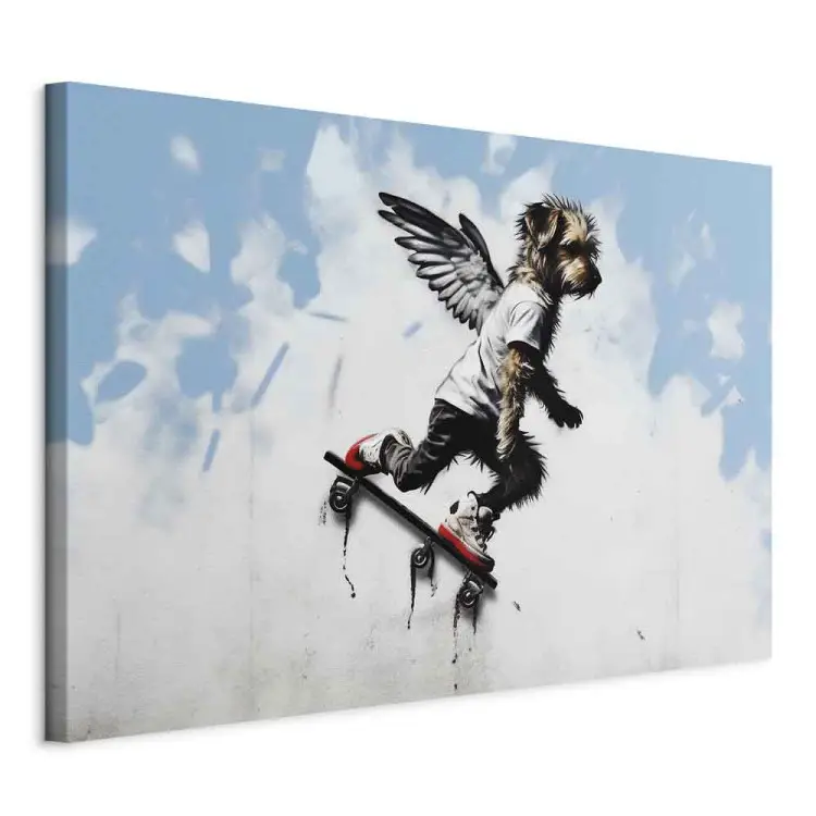 Hund auf Skateboard - Graffiti, das das Tier im Banksy-Stil darstellt