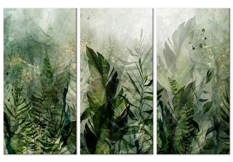 Leinwandbild Tropical Plants - Big Green Leaves in Misty Dew