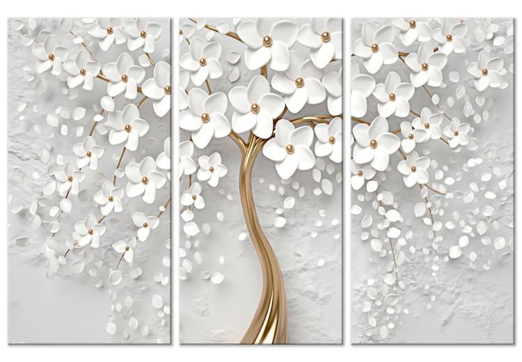 Leinwandbild Magic Magnolia - A Flowered White Tree With Golden Accents