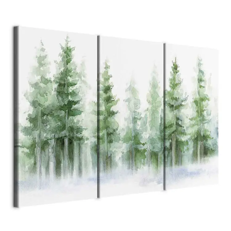 Bäume in Aquarell - Fichtenwald in weißen und grünen Farben