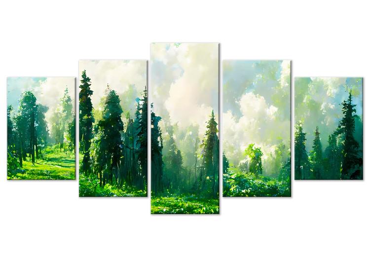 Leinwandbild Trees on the Slope - Mountain Landscape in Watercolor in Green Shades