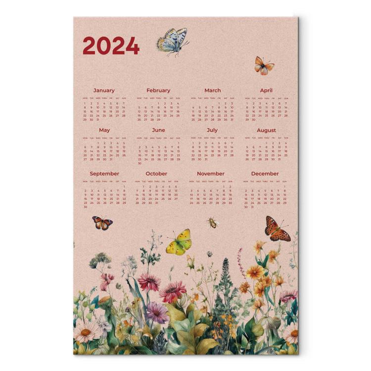 Leinwandbild Calendar 2024 - Beautiful Butterflies Flying Over a Blooming Meadow